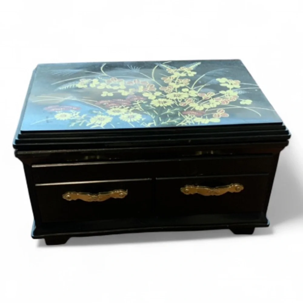 Vintage Inspired Asian Small Black Jewelry Box